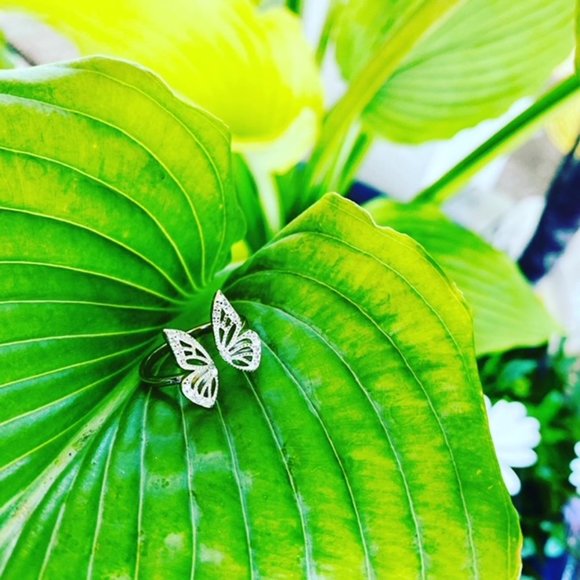 Resizable Sterling 925 Silver Butterfly Ring Gold and Silver - Picture 3 of 3